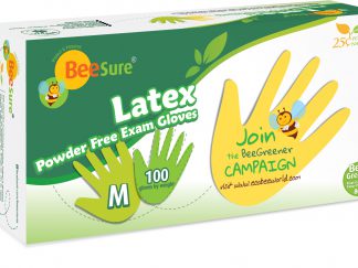 Pack of 100 Medium BeeSure BE2817 Latex Powder Free Exam Gloves